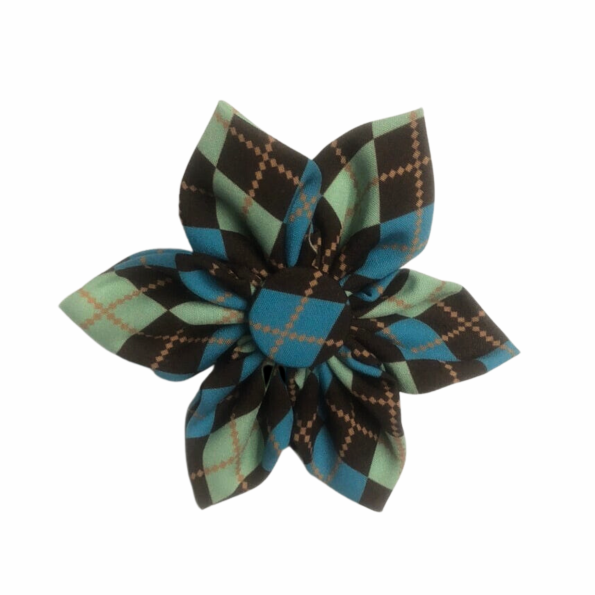 TealPlaidDogCollarFlowere